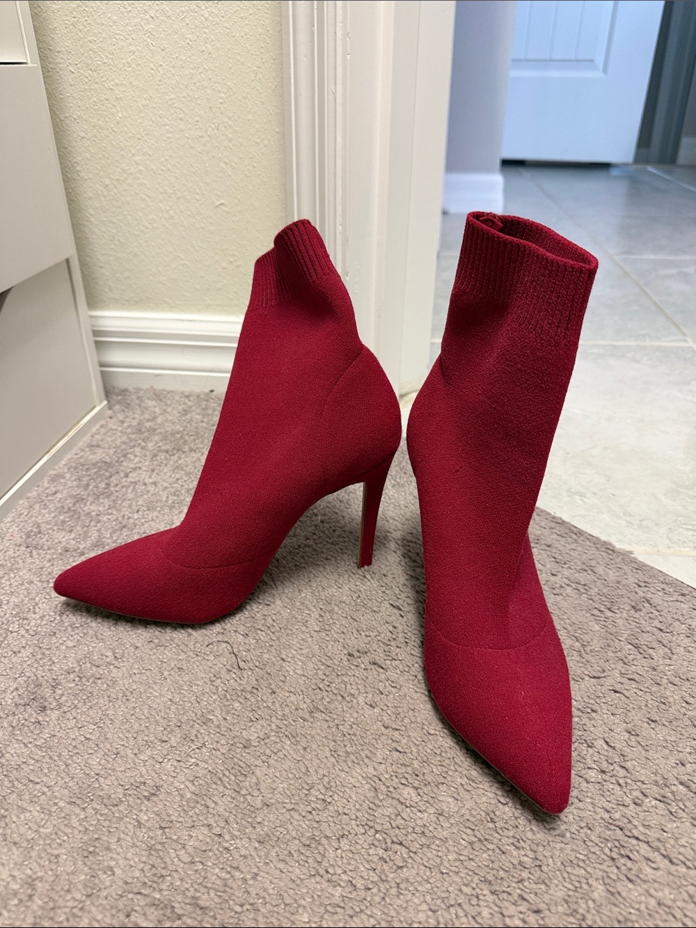 Aldo Crimson Knit Pointed-Toe Stiletto Sock Boots